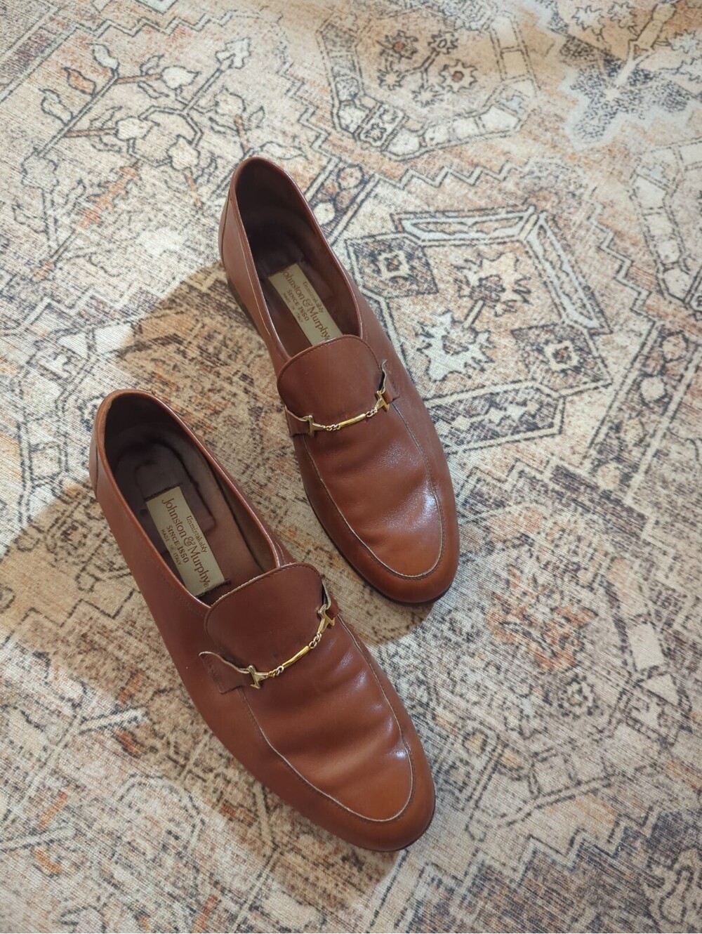 VINTAGE Johnston & Murphy Bit Loafer Size 8.5 Brown Leather Made in Italy